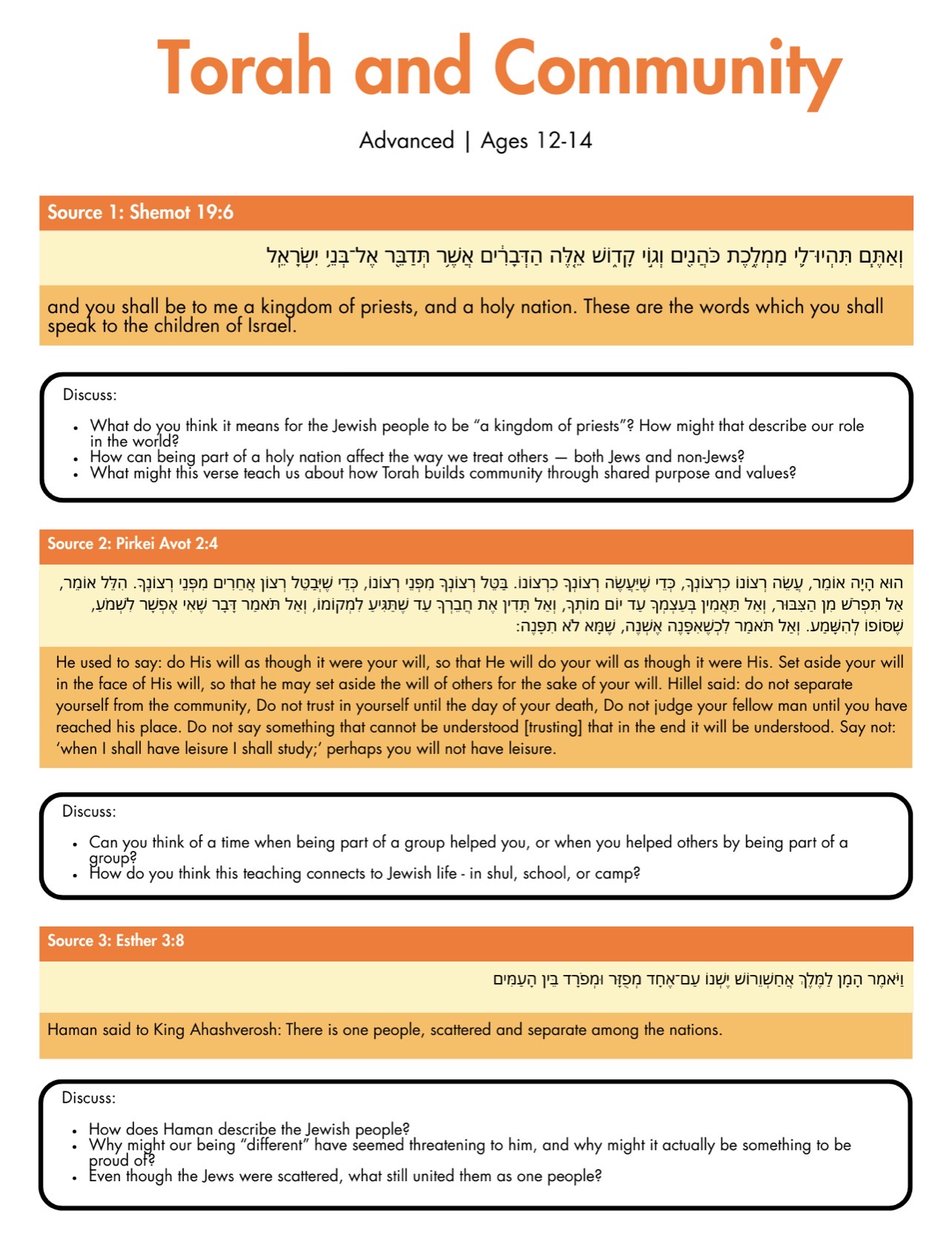 Desert Island Torah source sheet