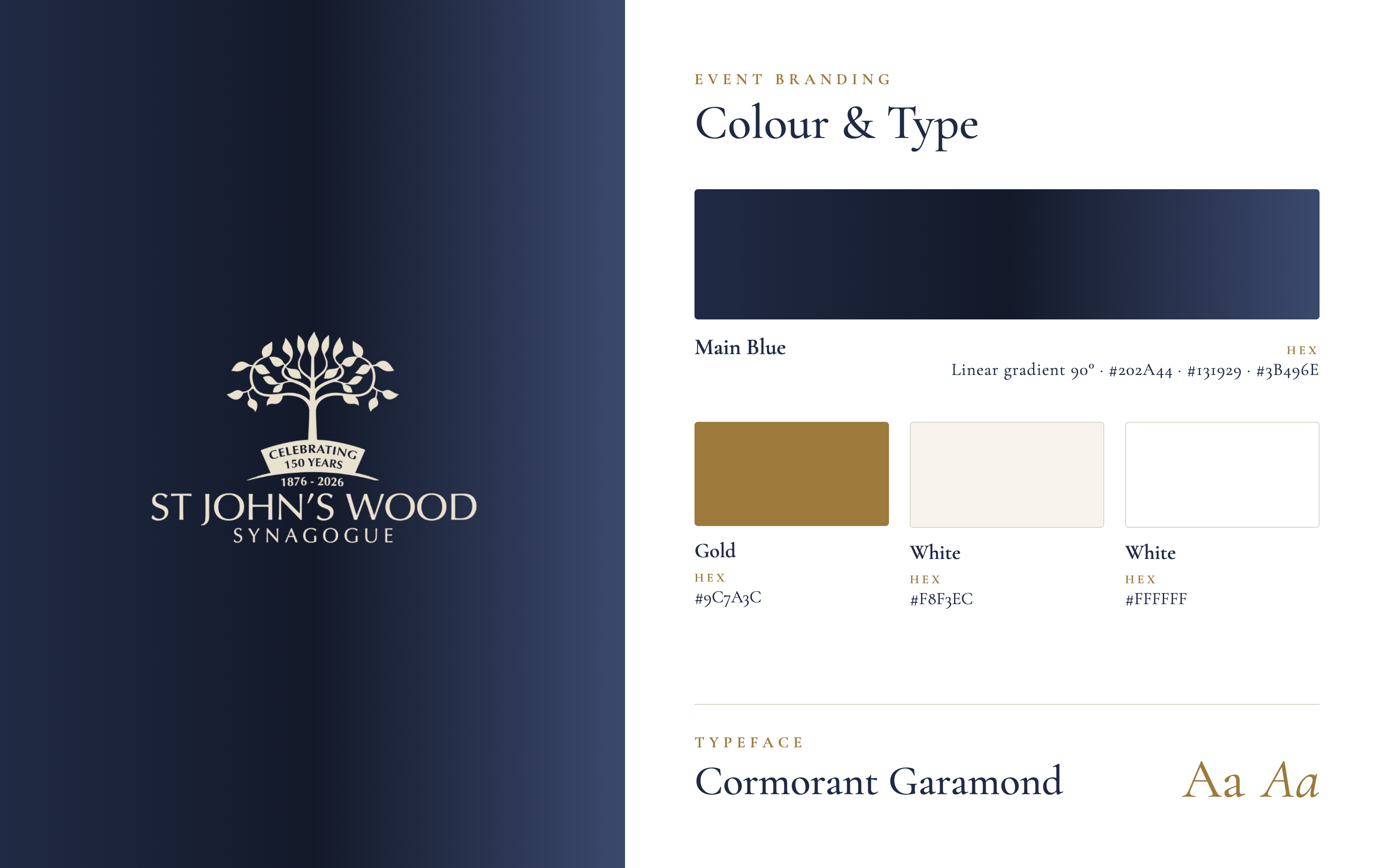 St John's Wood Synagogue 150th anniversary event brand guidelines — celebratory logo, colour and type