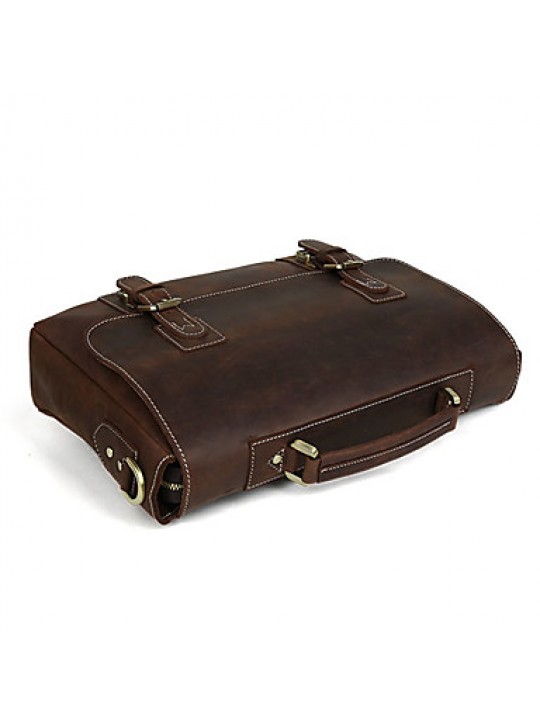 Mens Vintage Bull Real Leather Briefcase Messenger Bag