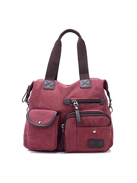 Women PU / Canvas Hobo Shoulder Bag / Tote / Satchel - Pink / Blue / Brown / Red / Gray / Black / Khaki / Burgundy