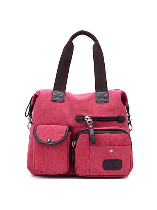 Women PU / Canvas Hobo Shoulder Bag / Tote / Satchel - Pink / Blue / Brown / Red / Gray / Black / Khaki / Burgundy