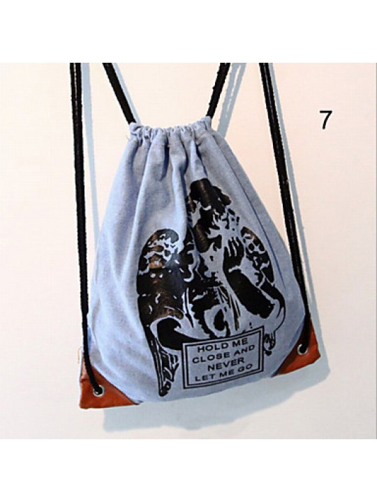 Fashion Women Jean Print Bucket Backpack Shopping/Sports/Casual/Outdoor