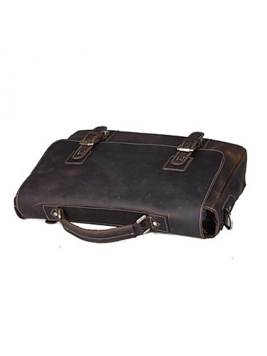 Mens Vintage Bull Real Leather Briefcase Messenger Bag