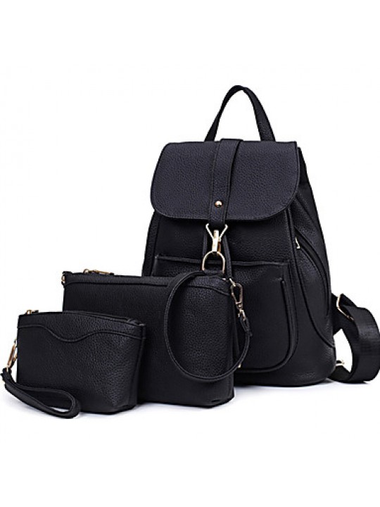  Women PU Bucket Backpack / School Bag / Travel Bag-White / Blue / Red / Black