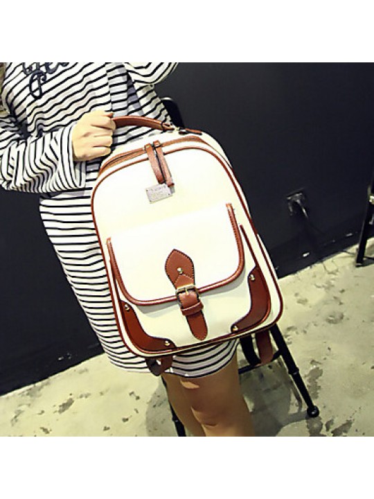 Women 's PU Backpack/School Bag - White/Brown/Black