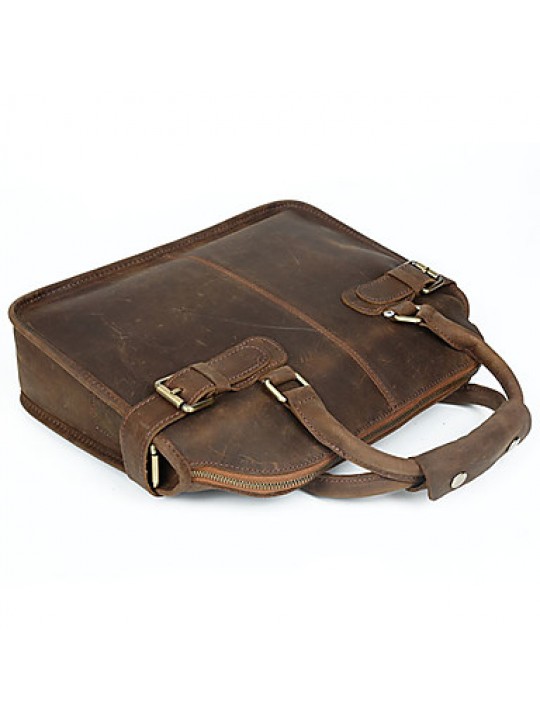 Unisex Cowhide Casual / Outdoor / Office & Career / Shopping Shoulder Bag / Casual Vintage / Laptop Bag - Brown
