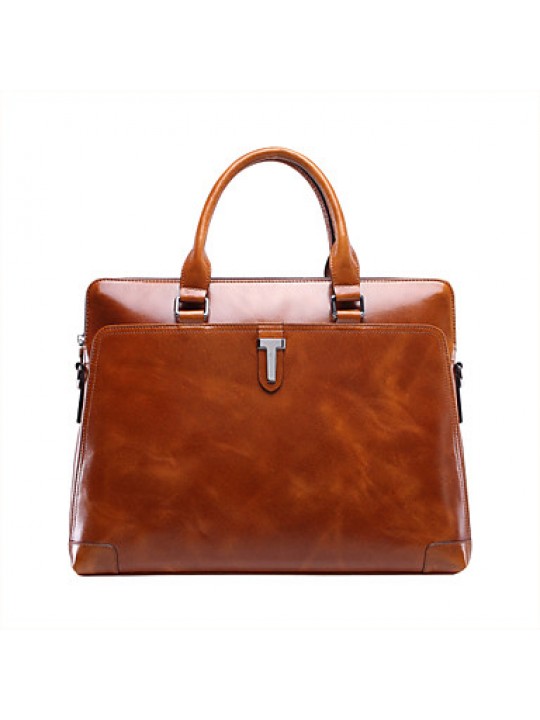 1232-1 Men Briefcase Top Grade Genuine Leather Men Business Handbag Vintage Oil Wax Leather Shoulder Bags