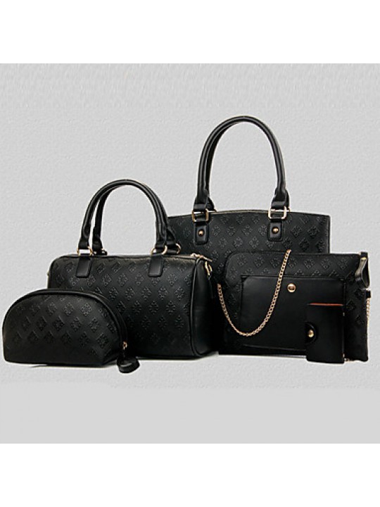 Women PU Shopper Shoulder Bag / Tote - Beige / Blue / Gold / Black / Burgundy